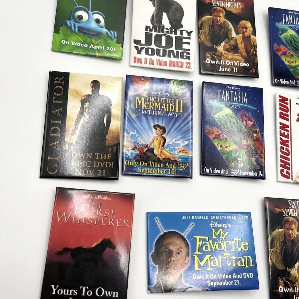 VTG 90s 2000s Movie Promo Pin Lot 12 Disney DreamWorks VHS DVD Release Buttons
